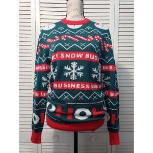 H&M Holiday Sweater‎ Unisex Size XS Green Red Snow Business Christmas Jumper
